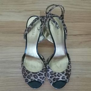 Guess Animal Print Leopard Peep Toe Heels 8